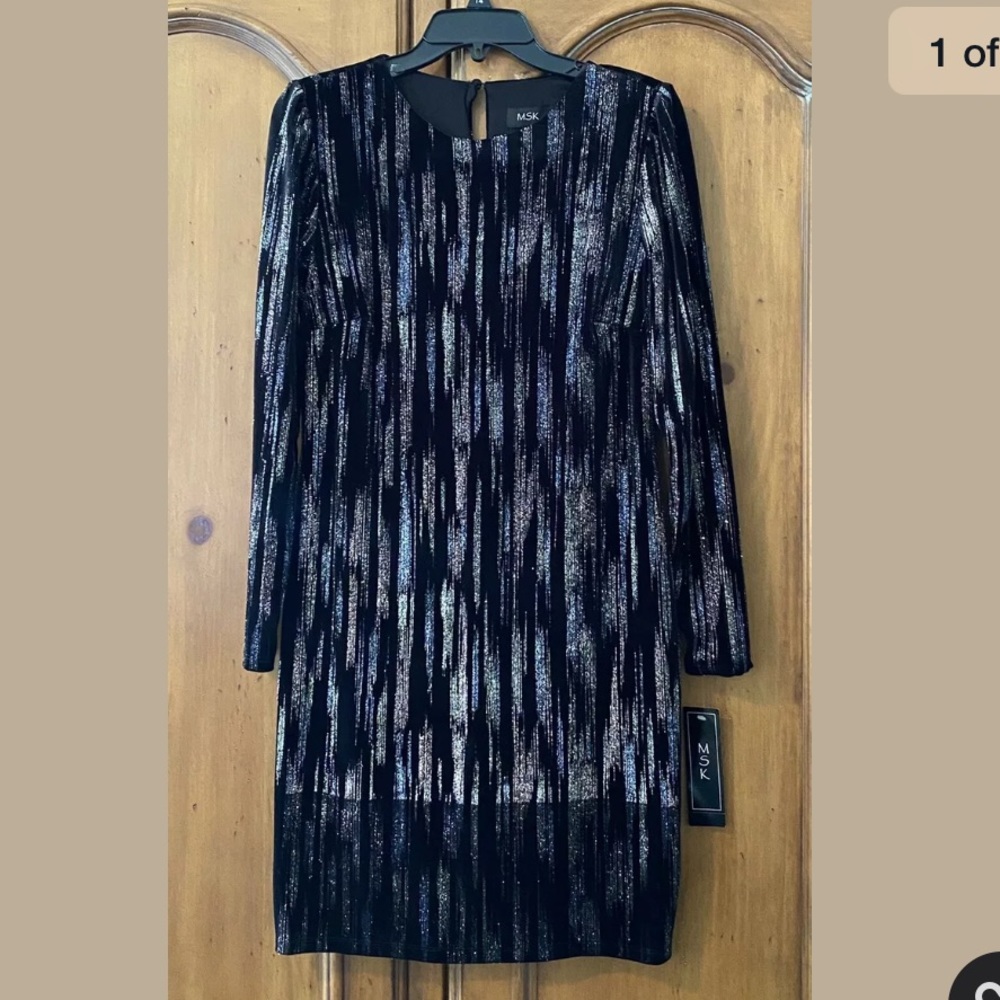 MSK Black Stretch Velvet Glitter Sheath Dress